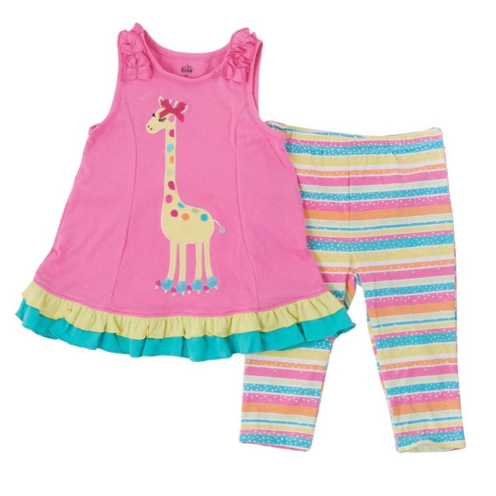 Baby Girl Pink Giraffe Ruffle Stripe Leggings Set